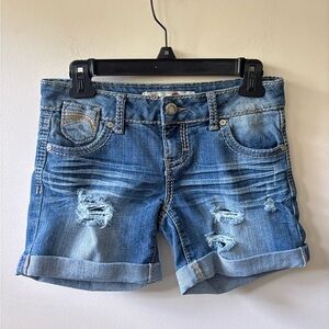 Y2K 1st Kiss Distressed Denim Shorts
